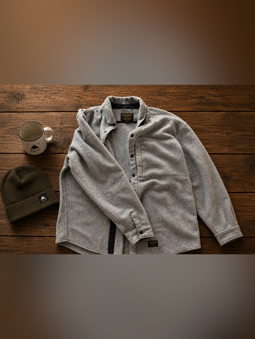 Burton Light Gray Fleece Shacket Jacket with Black Trim